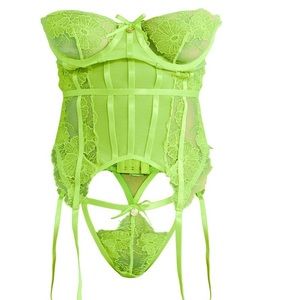 Neon Lime Floral Embroidered Lace Corset- *NEW*